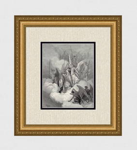 Gustave Dore Abdiel Attacks Satan (Milton's Paradise Lost) c. 1880 Woodcut Signed: Gustave Dore (Paul Gustave Louis Christophe Dore) (French, 1832-1883). Abdiel Attacks Satan (Milton's Paradise Lost). Antique woodcut wove paper after the original by master wood engraver Jean Marie J