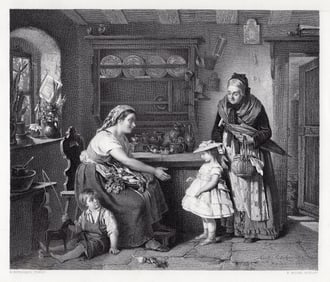 1878 M. Ritscher The Visit of the Foster Child engraving signed