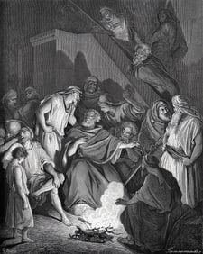 1800s Gustave DORE Biblical Woodcut Peter Denies Jesus Again FRAMED SIGNED