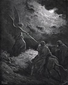 SIGNED 1800s Gustave Dore Religious Woodcut The Angel and Balaam FRAMED