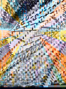 Arthur Kinslow Orginal Painting Cityscape Bright Lights 30 x 40 Inches: Arthur Kinslow ( American, 1955 - ) Cityscape, Bright Lights. Original Acrylic on Canvas.Signed by the artist lower center. Canvas Size 30 x 40 inches. Arthur Kinslow has been involved in art his enti