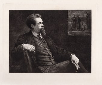 Walter William Ouless 1880 etching Portrait of H. S. Marks signed