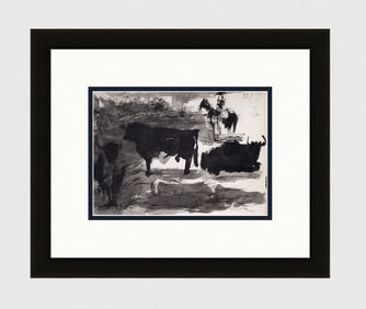 1961 PABLO PICASSO Vintage Lithograph Tres Toros FRAMED