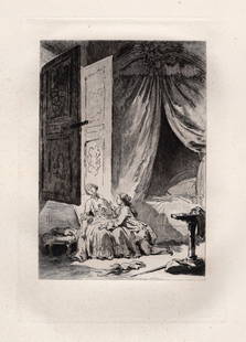 Jean-Honore Fragonard Limited 1800s Etching Richard Minutolo Framed: Jean-Honore Fragonard (French, 1732 - 1806). Richard Minutolo (from Conte de La Fontaine). Antique etching on laid paper after the original by master engraver Adolphe Martial Potemont (French, 1828-18