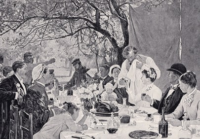 Albert Fourie 1800s Antique Print A Wedding Breakfast SIGNED Framed
