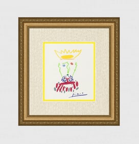1968 Pablo PICASSO Color Lithograph "Golden King" SIGNED Framed