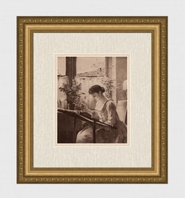 Mihaly Munkacsy Antique Print The Lady & her Needlework Framed Signed