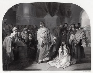 Edward Henry Corbould 1800s Engraving Go, and Sin No More Framed