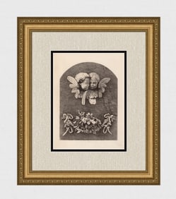 Gustave Greux Carvings in Trinity College Library (The Wren Library) etching signed