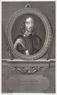 Adriaen van der Werff 1697 Engraving Thomas Fairfax Framed: Adriaen van der Werff (1659 - 1722). Portrait of Thomas Fairfax. Antique engraving on wove paper after the original by master engraver Pierre Drevet (French, Loire-sur-Rhône 1663-1738 Paris). Year: 1