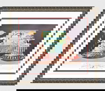 Salvador Dali Lithograph Diners of Gala Signed Numbered Limited Framed: Salvador Dali. Les Je Mange Gala (The 'I Eat Gala's)(From Les Diners de Gala). Offset Lithograph in colors with Original Etched Remarque (Spoon on Crutches) lower center, on watermarked BFK Rives Pape