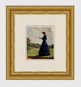 1909 HAROLD KNIGHT Antique Color Print The Young Reader SIGNED FRAMED