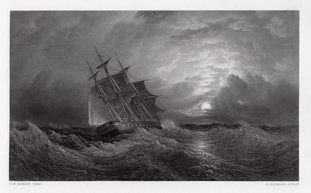 Walters Brierly Engraving "H.M.S. Galatea In the Storm" FRAMED SIGNED