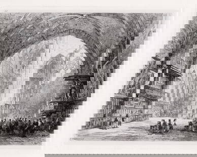 Sir Ernest George Toulouse. Cathedral of St. Etienne etching signed: Sir Ernest George. (English, 1839-1922). Toulouse. Cathedral of St. Etienne. Original Hand Pulled Copper Plate Etching on Wove Paper. 1875. Signed and Titled in the plate. Excellent. Image Size 6 5/8