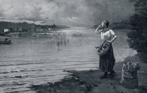 Paul Leon Gagneau 1800s Antique Print The Approaching Storm Framed Signed: Paul Leon Gagneau (French, 1848 - c.1910). Before the Storm. Antique heliogravure on thick wove paper after the original. Year: c. 1890. Signed in the plate, lower left. Image Size 6 3/8 x 10 3/8 inch
