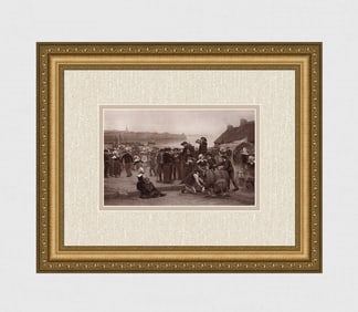 Theophile Deyrolle 1800s Antique Print A Marriage in Brittany FRAMED Signed
