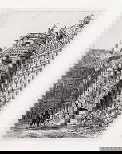 Sir Ernest George 1875 etching Blois. Staircase of Francis I signed: Sir Ernest George. (English, 1839-1922). Blois. Staircase of Francis I. Original hand pulled copper plate etching on wove paper. 1875. Signed and Titled in the plate. Excellent. Image size 6 1/2 x 8 3