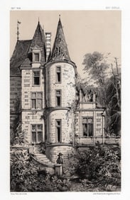 SIGNED Victor Petit 1800s Original Lithograph Chateau De La Bouverie FRAMED