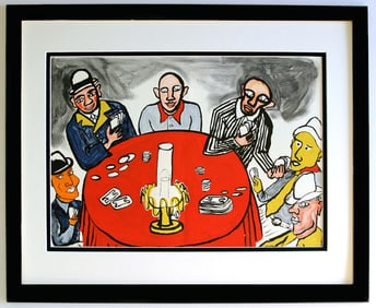 Alexander Calder Original 1975 Lithograph Framed Poker Players