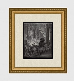 Gustave Dore Satan in Council (Milton's Paradise Lost) c. 1880 Woodcut Signed