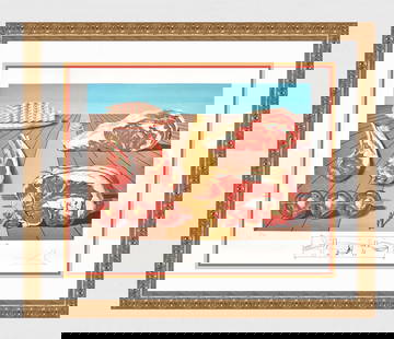 Salvador Dali Lithograph Diners of Gala Signed Numbered Limited Framed: Salvador Dali. Les Entre-Plats Sodamises (Sodomized Entrees)(From Les Diners de Gala). Offset Lithograph in colors with Original Etched Remarque (Spoon on Crutches) lower center, on watermarked BFK Ri