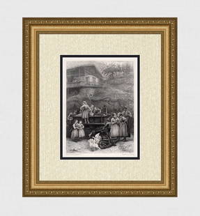 Sir Herbert von Herkomer Morning at the Well 1800's engraving: Sir Herbert von Herkomer. (Hubert Herkomer) (British, 1849-1914). At the Well. Antique engraving on wove paper after the original by master engraver Joshua Charles Armitage (British, 1913-1998). Year: