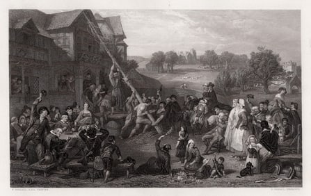 Frederick GOODALL SIGNED Engraving Maypole Festivities Framed