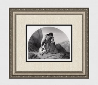 Joseph Clark 1800s Engraving "Hagar & Ishmael Landscape" SIGNED Framed