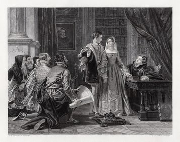 1800s Charles Robert Leslie Engraving Lord Dudley & Lady Jane SIGNED Framed COA
