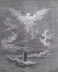 DORE 1800s Divine Comedy Woodcut "Blessed Souls form an Eagle" FRAMED Signed