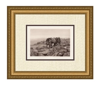 Otto Weber Dartmoor Mist Horses 1885 Etching