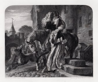 1800s Joseph Noel Paton Engraving The Embrace Framed Signed