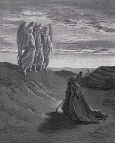Gustave Dore 1800s Biblical Wood Engraving Abraham's Celestial Visitors FRAMED SIGNED