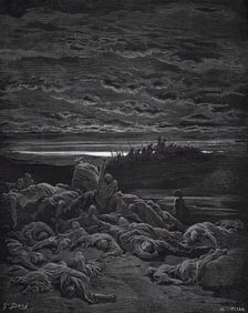 1800s GUSTAVE DORE Wood Engraving ABIMELECH'S CONSPIRACY Signed Framed