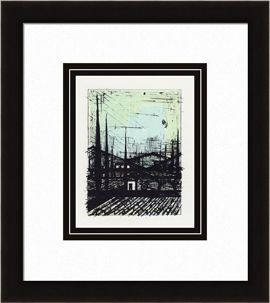 Bernard Buffet A Provencal Landscape 1967 lithograph: Bernard Buffet. (French, 1928-1999). A Provencal Landscape. Color Lithograph on Wove Paper after the Original. 1967. Excellent. Atelier Mourlot. Image Size 6 1/2 x 8 3/4 inches. Approximately 15 x 17