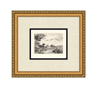 Jules Jacques Veyrassat Horses by the River etching signed