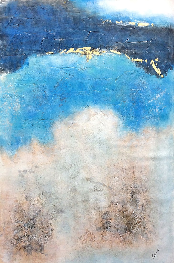 Manuel Duharte Original Painting Blue + Red Hues 70 x 46 inches (1 of 2)