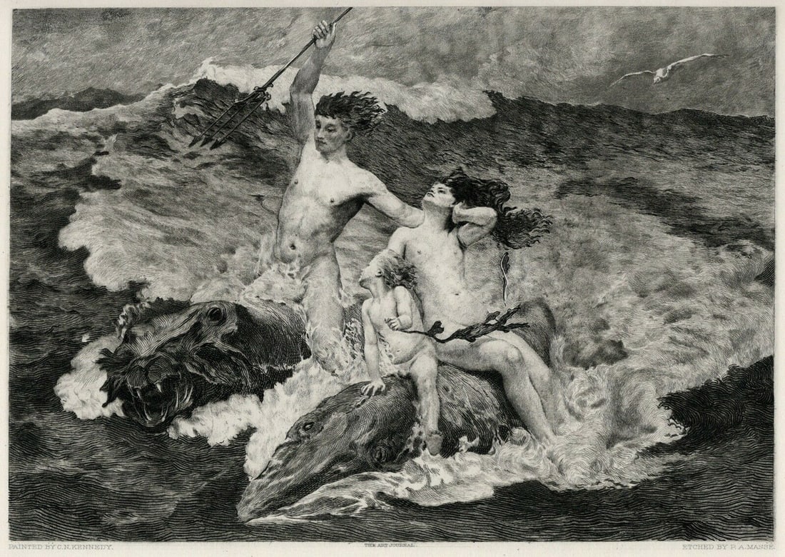 Charles Napier Kennedy 1800s Etching NEPTUNE Signed Framed COA (1 of 2)