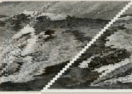 Charles Napier Kennedy 1800s Etching NEPTUNE Signed Framed COA: Charles Napier Kennedy (British, 1852 - 1898). Neptune. Antique etching on wove paper after the original by master etcher Pierre Augustin Masse (French, English, 1880-1894 fl.). Year: 1890. Signed in