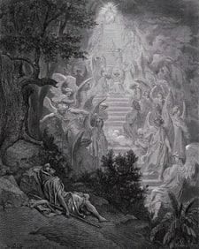 GUSTAVE DORE'S BIBLE 1800s Wood Engraving JACOB'S DREAM Framed SIGNED