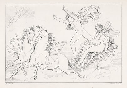 1800s Joseph Noel Paton Engraving Asia Encourages the Horses Framed Signed