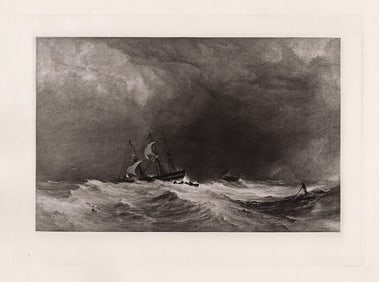 Copley Fielding 1888 engraving A Ship in Distress signed