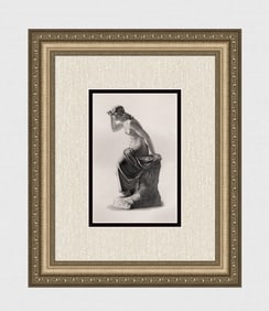 1800s Joseph Durham Antique Engraving "Nude Seated on a Rock" Framed