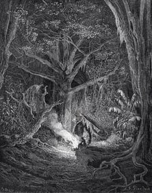 1800s Gustave DORE Antique Woodcut "Atala & Chactas" FRAMED Signed