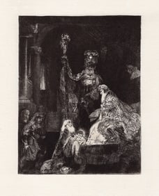 1800s REMBRANDT Etching B50 THE PRESENTATION IN THE TEMPLE Framed