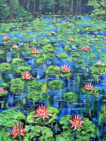 Arthur Kinslow Original Painting Water Lilies 36 x 48 Inches