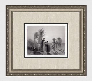 Henry Warren 1800s Antique Engraving "Fount in the Desert" Signed Framed
