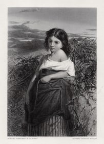 Robert HERDMAN 1800s Engraving The Fern Gatherer SIGNED FRAMED