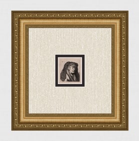 REMBRANDT 1800s Etching B355 Bust of an Old Woman in Furred Cloak Signed DURAND