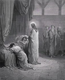 Biblical 1800s GUSTAVE DORE Woodcut Jesus Heals Jairus’s Daughter Framed Signed